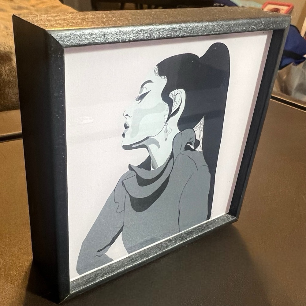 Ariana Grande Black Wood Framed Mini Art Print 4.5x4.5” Home Decor Retro Pop Art